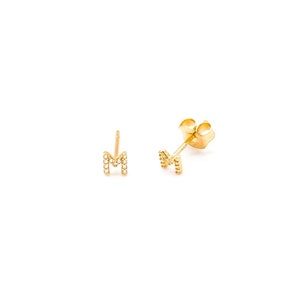 18k Gold Alphabet earring,Cz stud initial earring,Alphabet stud, 925 Sterling silver post earring,Initial stud,Initial earring, S-PEZ0447