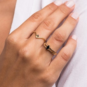 Stacking ring Black stone ring Minimal gold ring Stacking ring Dainty ring Gold ring Silver ring Minimalist jewelry image 2