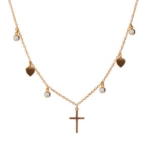 Cross heart choker, Gold choker, Choker, Cross choker, Heart choker, Cz choker, dainty choker, cross necklace, Charm choker necklace