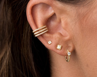 Cz hoops , Small hoops earrings, Tiny gold hoops, Dainty earrings, Beaded gold hoops, Minimalist earrings, Gold hoops