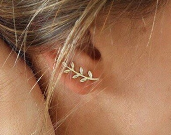 Gold climber earrings - Gold Leaves Ear Climber - flower earrings -leaf climber earrings - climber earrings gold -ear jacket - leaf earrings