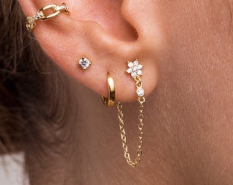 KOSINER 925 Sterling Silver Chain Dangle Earrings for Women Minimalist Bar Earrings SunFlower Earrings with Chain Earrings for Mom Girls Ideal Birthday Jewelry Gifts
