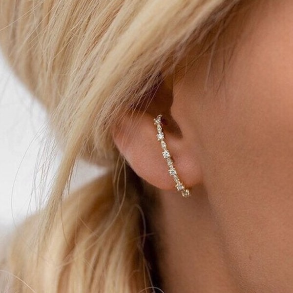 Cz stud lobe cuff -Lobe cuff earrings - Gold stud earrings - Cz stud earrings - Dainty stud lobe cuff -Gold lobe cuff -Silver lobe cuff-P36