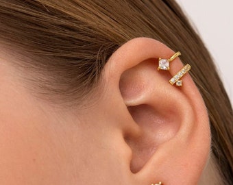 Double Ear cuff, Cz ear cuff, Dainty ear cuff, Minimalist ear cuff, Delicate ear cuff, Gold ear cuff, Silver ear cuff