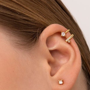 ★22SS★MZUU★BONBON Double Ear Cuff and Tiny Oval Earrings Double Ear Cuff, Cz Ear Cuff, Dainty Ear Cuff, Minimalist
