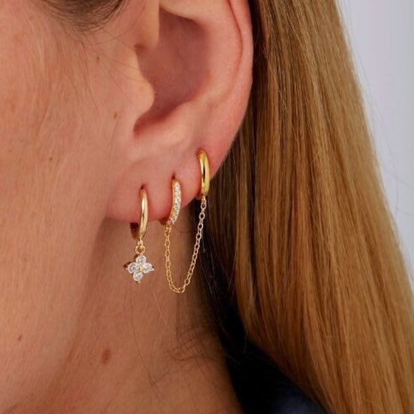 Chain earrings, Cz earrings, Gold earrings, silver earrings, Dainty earrings, Dangle chain earring, chain earring- sophisticated earrings