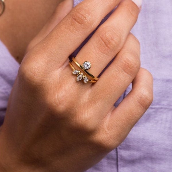Zierlicher Marquise-Ring - Goldring - Silberring - Minimalistischer Ring-Zarter Ring - Winziger Ring - Stapelring-Stapelbarer Ring-Minimalistischer Schmuck-