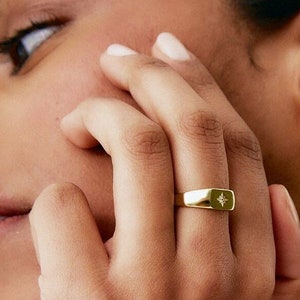 Star Signet ring - Square signet - Cz north star gold ring - Signet gold- Polaris ring - Dainty signet ring - Dinty gold ring - S-ANZ0129