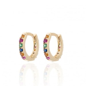 Multicolored cz tiny hoop earrings, Rainbow cz small hoops, Tiny hoops, Dainty hoops, Minimalist hoop earrings, Huggie hoop earrings image 1