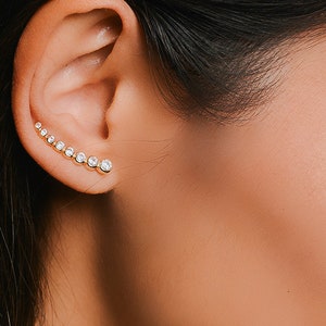 Gold Ear Climber Cz Ear Climber Ear Jacket Gold Ear Jacket Gold earrings Minimalist ear climber Dainty ear climber image 1