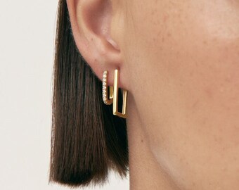 Rectangle gold hoops, Square gol earrings hoop earrings, Gold hoops, Silver hoops, Elegant hoops, Classic silver hoops, square silver hoops