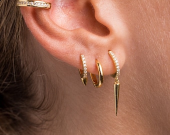 Spike cz hoops - Small hoops - Huggie hoops - Dainty Earrings - Thin hoops - Tiny hoops - Minimalist earrings - Minimal hoops - Long Spike