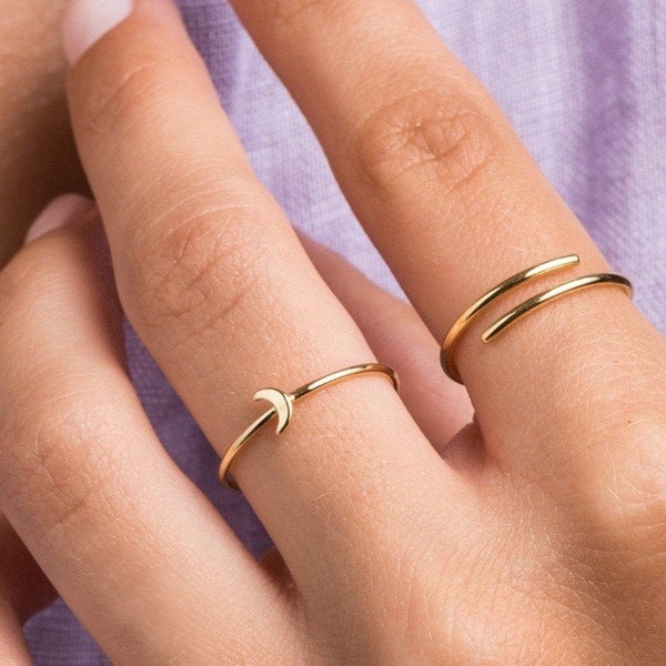 Halbmondring - Goldmondring - Stapelring - Zierlicher Ring - Minimalistischer Ring - Mondring - Zierlicher Schmuck - Minimalistischer Schmuck - A40