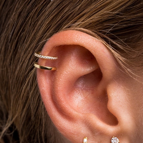 Ear cuff, Cz ear cuff, Dainty ear cuff, Minimalist ear cuff, Delicate ear cuff, double band ear cuff, Gold ear cuff, Silver ear cuff