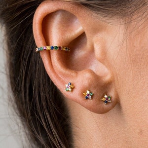 Star earrings Dainty star earrings Minimalist earrings Flower cz earrings Gold cz earrings Tiny studs Flower studs-Cz studs image 4