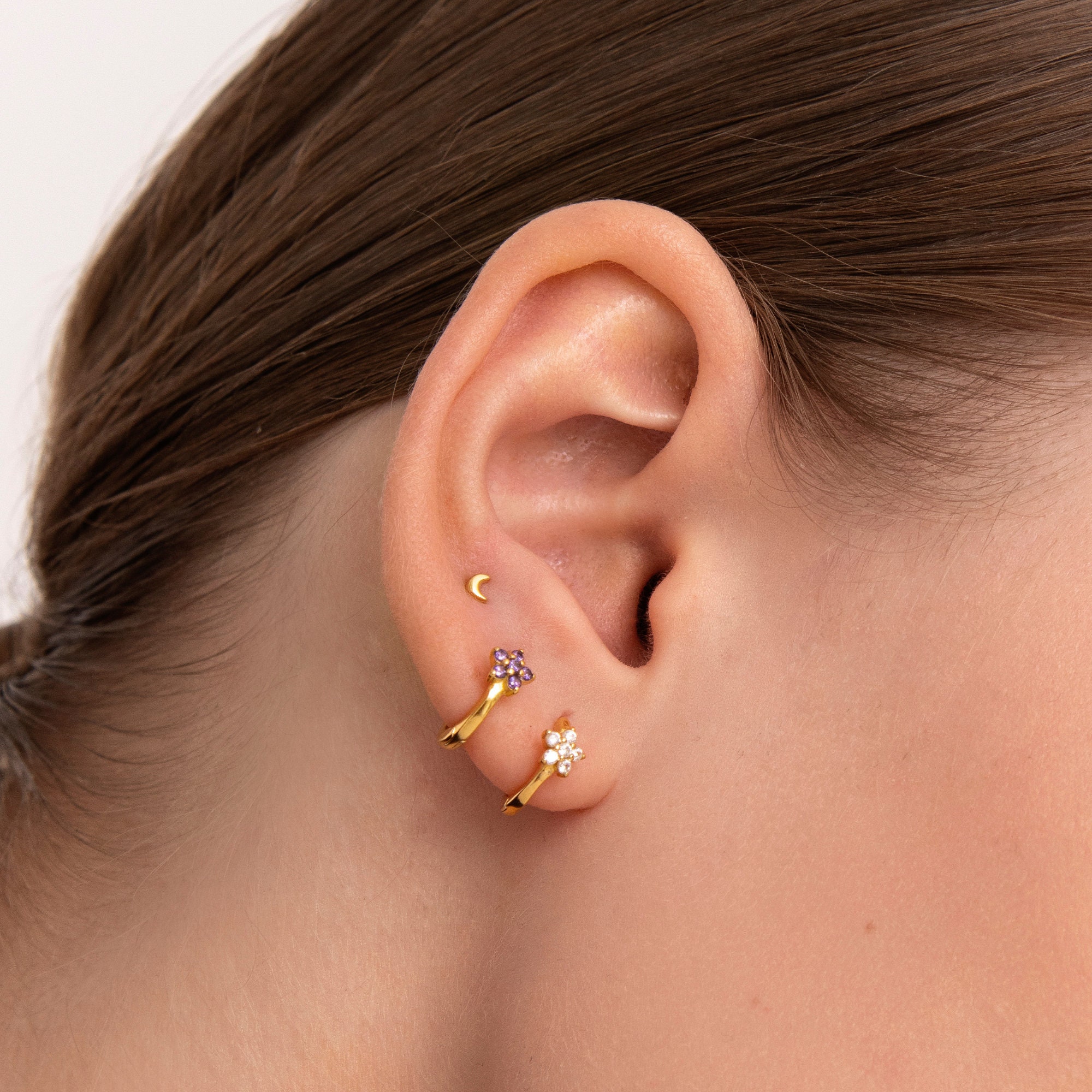 ☆HEI☆ tiny onetouch earring HE22FAESW859XXFR Purple Cz Hoops - Violet Huggie Hoops - Cz Gold Hoop
