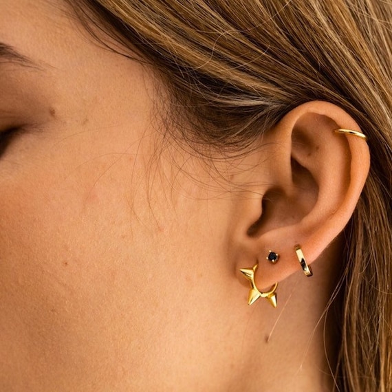 Spike Hoop Triple Spike Hoops Small Hoops Earrings Tiny Hoops