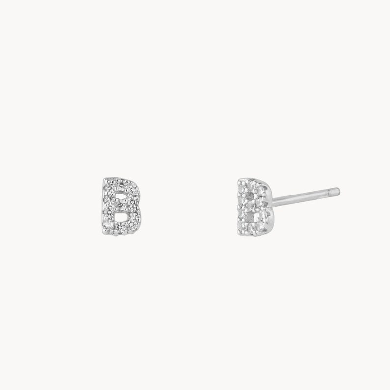 Initial cz stud earrings, Minimalist earring, Letter earrings, Initial earrings, Dainty cz earrings, Tiny cz letter earrings, Tiny stud image 7