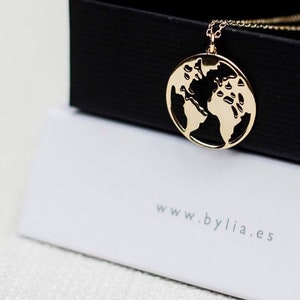 World map necklace, Globetrotter necklace, Gold map necklace, World necklace, map necklace, Medal necklace, Dainty necklace, Silver necklace image 2