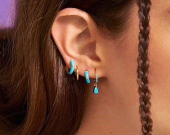 Enameled hoop earrings with white zirconia, Cz hoops, Multicolor Tiny hoops, Dainty hoops, Enameled earrings, Cz earrings, Tiny hoops