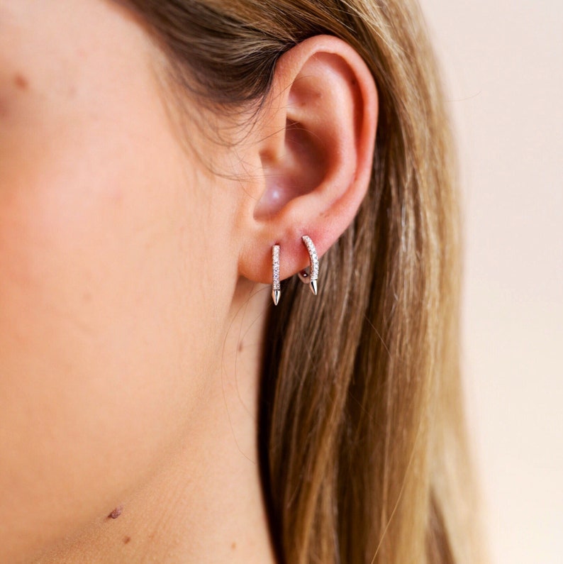 Huggie hoops-Dainty Earrings-Spike cz hoops-Thin hoops-Tiny hoops-Minimalist earrings-Minimal hoops Small hoops