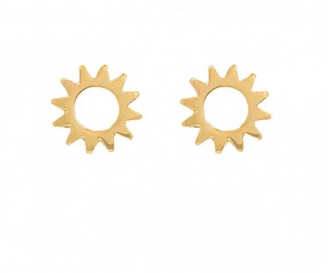 Sun Stud Earrings Tiny Gold Studs Dainty Earrings Tiny Etsy