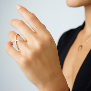 Gold criss cross ring - Cross X ring - Sterling silver criss cross ring - X cross ring - CZ criss cross ring - crisscross ring - X rings