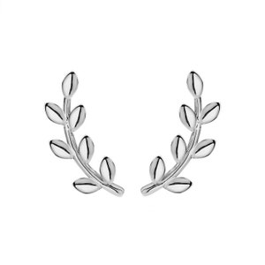 Gold Leaves Ear Climber Leaf ear cuff earrings Silver leaf ear climbers Minimalist leaf earrings Leaves pin ear climber earrings image 6