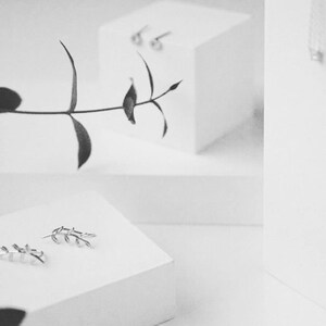 Gold Leaves Ear Climber Leaf ear cuff earrings Silver leaf ear climbers Minimalist leaf earrings Leaves pin ear climber earrings image 7