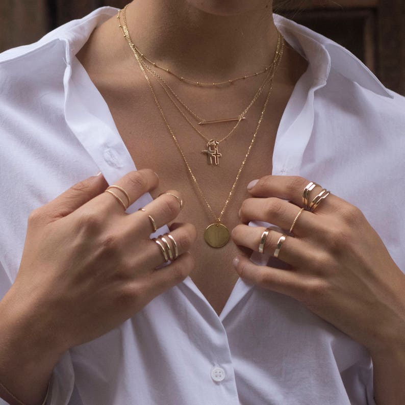 Double Gold Ring Statement Ring Minimalist Ring Stacking Etsy