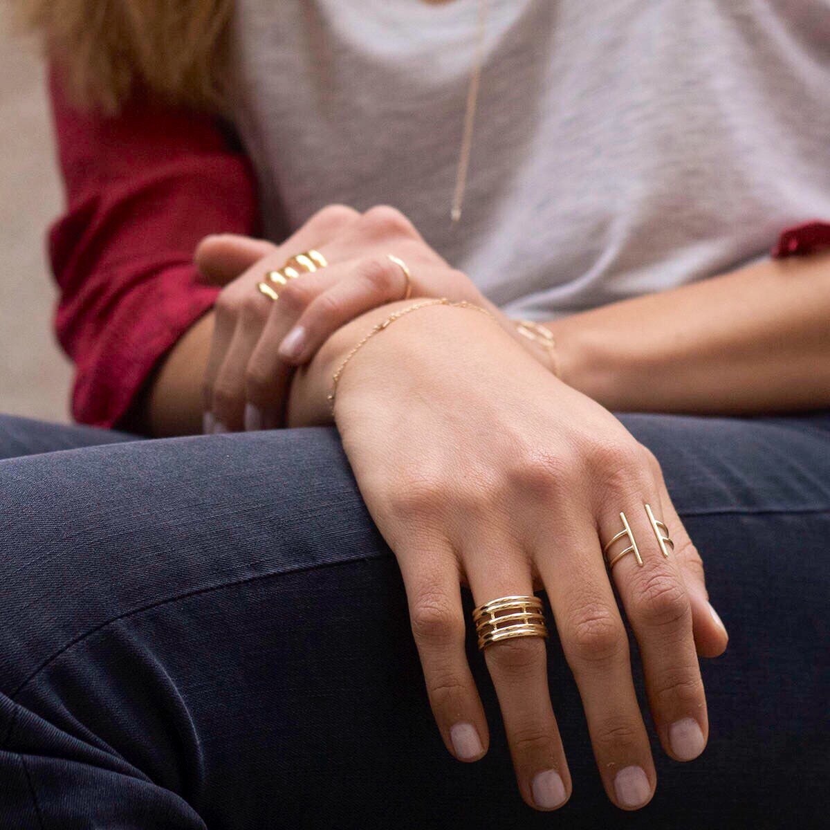 Double Open Ring Bar Gold Ring Minimalist Bar Open Ring Etsy Canada