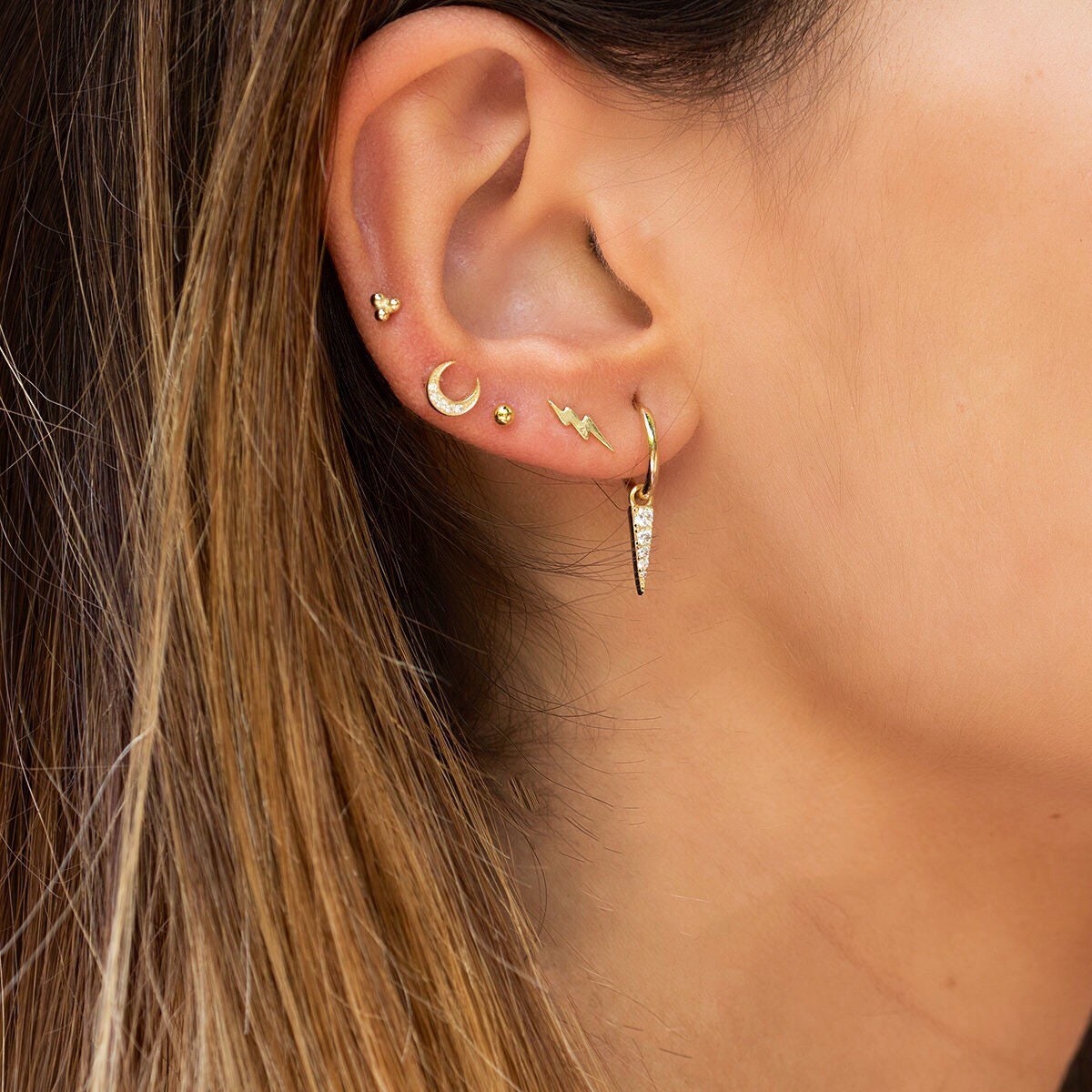 Spike Charm Cz Hoops Hoop Earrings Delicate Earrings Etsy