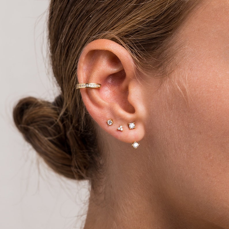 Front back earrings Ear jacket Dainty Ear Jacket Gold earrings Ear jacket earrings Minimal earring CZ Ear Jacket image 4