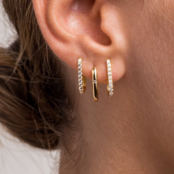 Oval earring hoops , Oval gold hoops, Gold hoops, Silver hoops, Zirconia hoops, Dainty hoops, White zirconia, Cz Hoops, Classic hoops