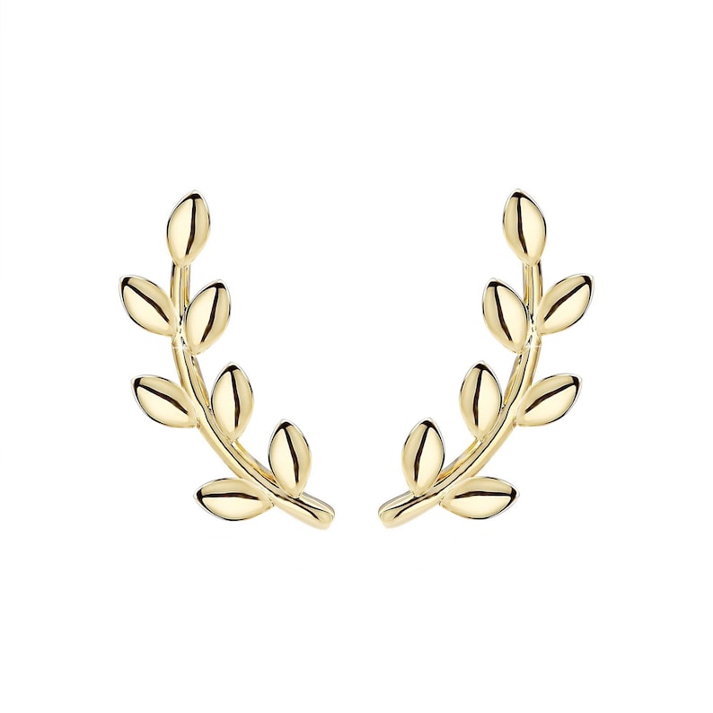 Gold Leaves Ear Climber Leaf ear cuff earrings Silver leaf ear climbers Minimalist leaf earrings Leaves pin ear climber earrings immagine 2