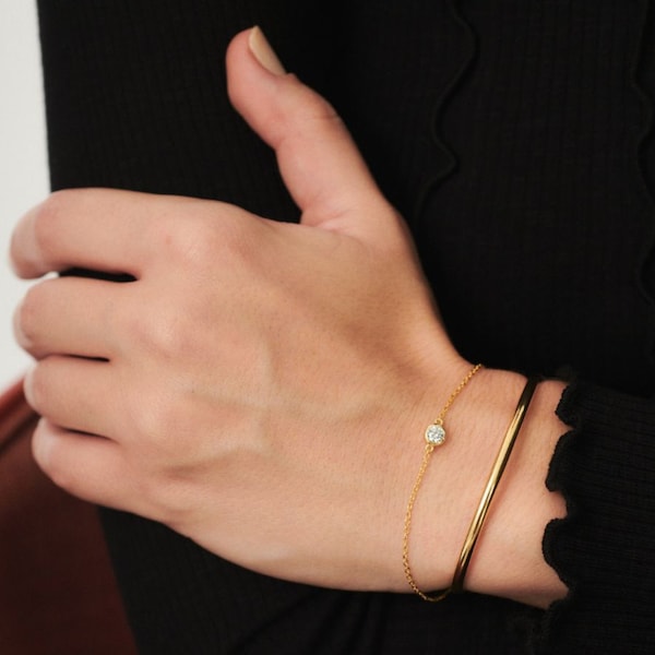 Solitary bracelet, Gold dainty bracelet, Minimalist bracelet, Simple bracelet, Silver bracelet, Tiny bracelet, Cz bracelet, Simple bracelet