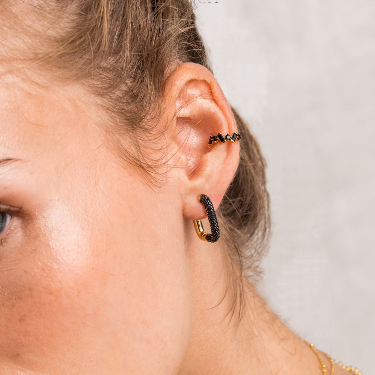 CRESCENT STONE HOOP GOLD PACIFIC BLUE CZ - L main image 1