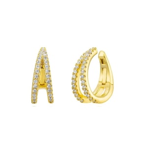 Double huggie ear cuff, Cz ear cuff, ear cuff, gold ear cuff, silver ear cuff, minimal ear cuff, dainty ear cuff, delicate, sparkly ear cuff