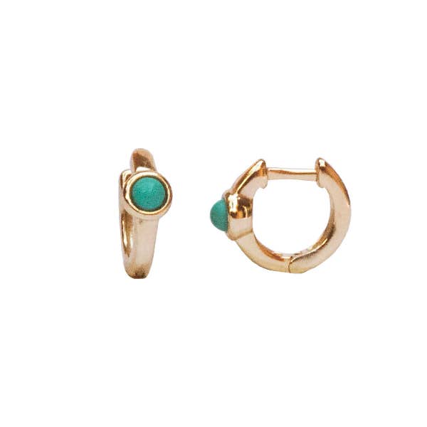 Turquoise Hoop earrings - Huggie gold turquoise earrings - Minimalist earrings - Boho earrings -Turquoise gemstone hoop earrings - P171