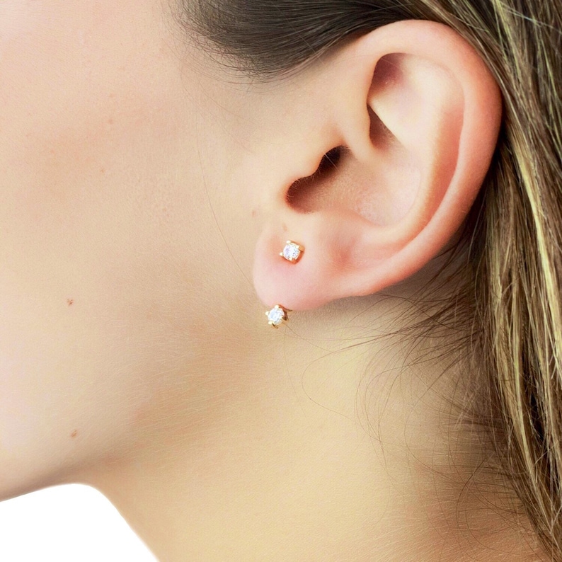 Front back earrings Ear jacket Dainty Ear Jacket Gold earrings Ear jacket earrings Minimal earring CZ Ear Jacket image 9