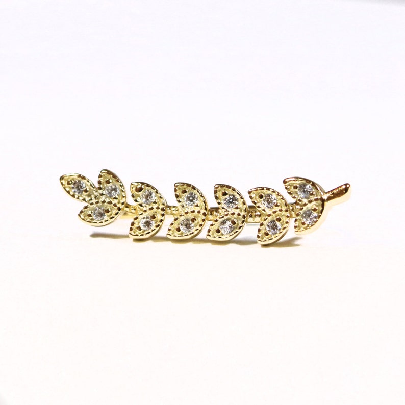 Gold cz Ear crawler Minimalist gold ear climber Leaves Ear climber Minimalist ear climber Minimalist earrings Dainty earrings image 5