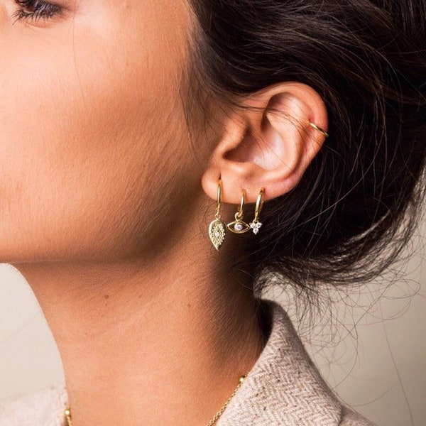 Charm gold hoops - Cz hoops earrings - Gold hoops - Dainty earrings - Hoop earrings - Huggie hoops - Minimal earrings - Minimal jewelry
