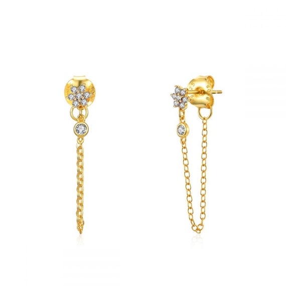 Chain Earrings, Cz Earrings, Gold Earrings, Minimalist Earrings