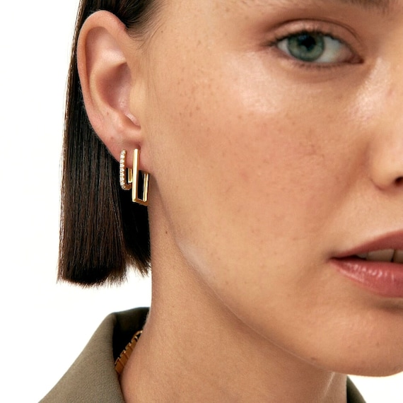 Rectangle gold hoops Square gol earrings hoop earrings Gold hoops Silver hoops Elegant hoops Classic silver hoops square silver hoops Etsy
