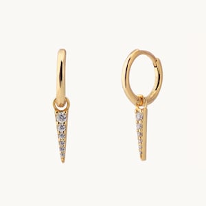 Spike charm cz hoops, Hoop earrings, Delicate earrings, Minimalist hoops, Minimal earrings, Tiny earrings, Spike hoops, gold hoops S-PEZ0264