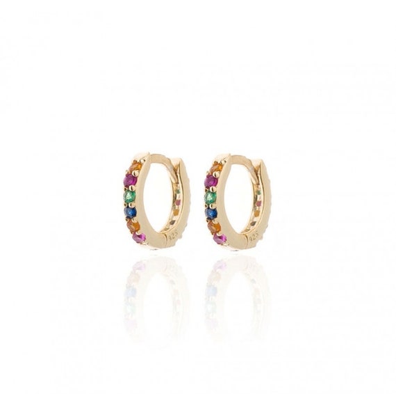 Orecchini A Cerchio Huggie Argento Con Zirconie Arcobaleno | Gioielli Donna 15mm