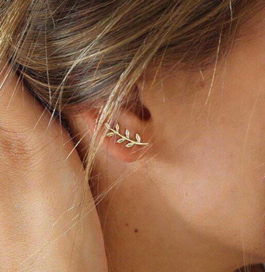 Gold Leaves Ear Climber Leaf Ear Cuff Earrings Silver Leaf Ear Climbers Minimalist Leaf Earrings Leaves Pin Ear Climber Earrings Etsy Australia
