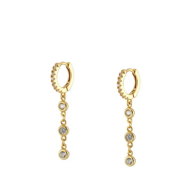 Cz Hoops with dangle chain Chain Hoops Elegant earrings Etsy