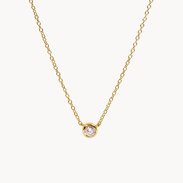 Solitary necklace - Gold dot cz necklace - Silver zirconia necklace - Dainty necklace - Minimalist necklace - Minimalist jewelry - C-06