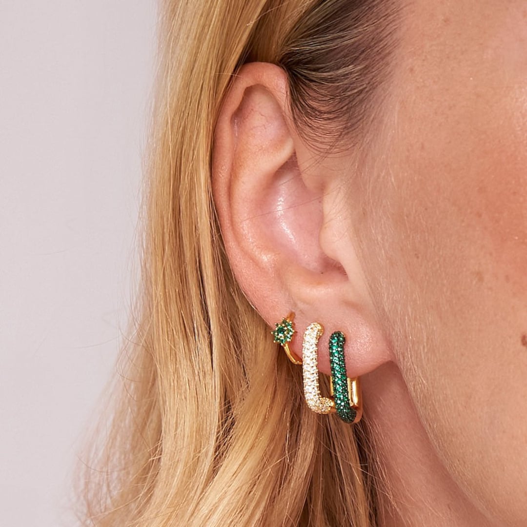 Cz Hoops, Gemstone Hoop Earrings, Gold Hoops, Silver Hoops, Zirconia ...
